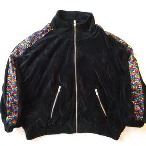 The Kooples Black Velvet Sweatshirt with Sequins | Zip-Up | EUC | Size 2 / Small